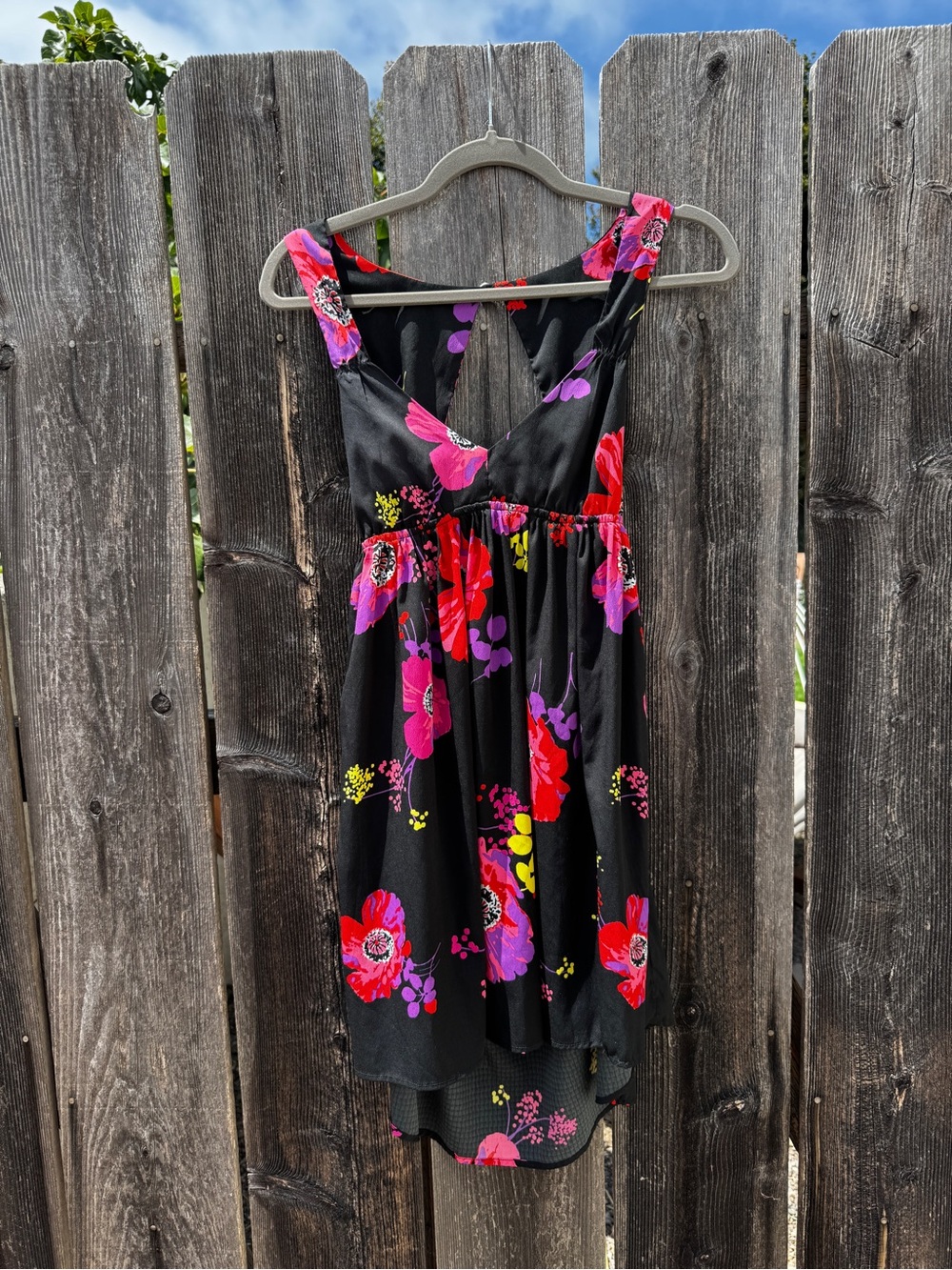Roxy Black Floral Mini Dress with Pink and Red Accents